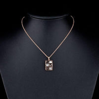 Close up detail of KHAISTA love design Stellux Austrian crystal necklace