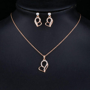 Lover's Heart Shape Rose Gold Color Stellux Austrian Crystal Jewelry Set - KHAISTA Fashion Jewellery
