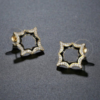 luxury geometric crystal stud earrings detail view by KHAISTA