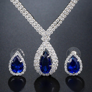 Luxury Sparking Blue Cubic Zirconia Necklace Earrings Set - KHAISTA Fashion Jewellery