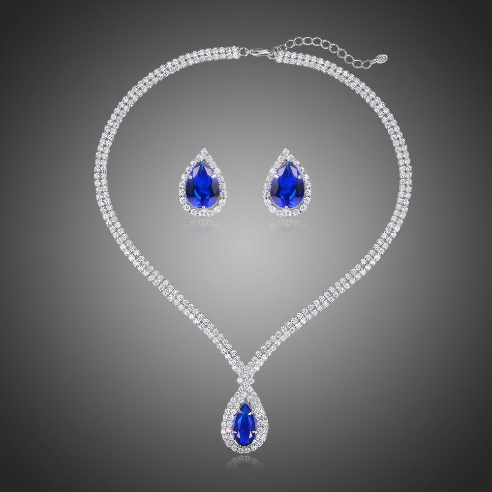 Blue Cubic Zirconia Necklace Earrings Set – KHAISTA
