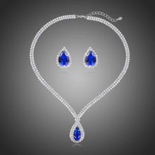 Load image into Gallery viewer, Luxury Sparking Blue Cubic Zirconia Necklace Earrings Set - KHAISTA Fashion Jewellery
