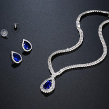 Load image into Gallery viewer, Luxury Sparking Blue Cubic Zirconia Necklace Earrings Set - KHAISTA Fashion Jewellery
