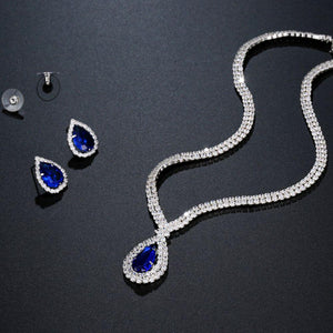 Luxury Sparking Blue Cubic Zirconia Necklace Earrings Set - KHAISTA Fashion Jewellery