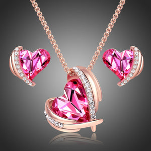 Magenta Crystal Heart Pendant Jewellery Set - KHAISTA Fashion Jewellery