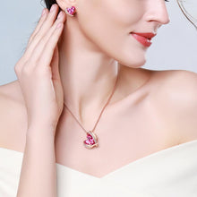 Load image into Gallery viewer, Magenta Crystal Heart Pendant Jewellery Set - KHAISTA Fashion Jewellery
