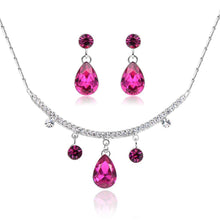 Load image into Gallery viewer, Magenta Pearl Necklace and Drop Earring Crystal White Gold Jewellery Set - KHAISTA Fashion Jewellery
