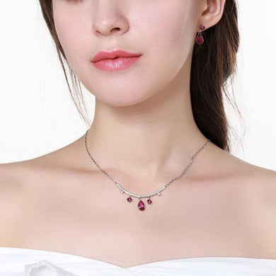 Magenta Pearl Necklace and Drop Earring Crystal White Gold Jewellery Set - KHAISTA Fashion Jewellery