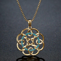 Close up detail of KHAISTA micro pave AAA blue CZ sunflower necklace