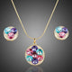 Multicolour Round Crystal Stud Earrings and Pendant Necklace Set