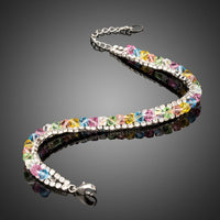 Close up detail of KHAISTA multicolour crystal lobster bracelet