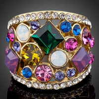 Premium luxury multicolor crystal cluster ring design displayed on a clean white background
