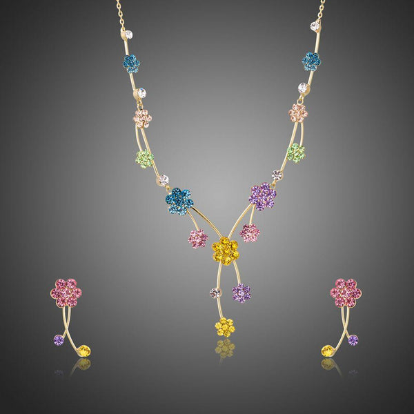 Khaista multicolour crystal flower tree branch jewellery set