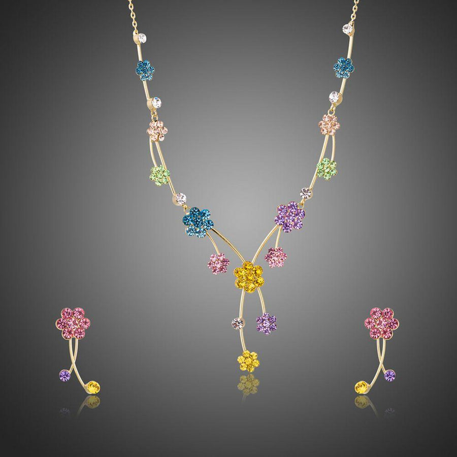 Khaista multicolour crystal flower tree branch jewellery set