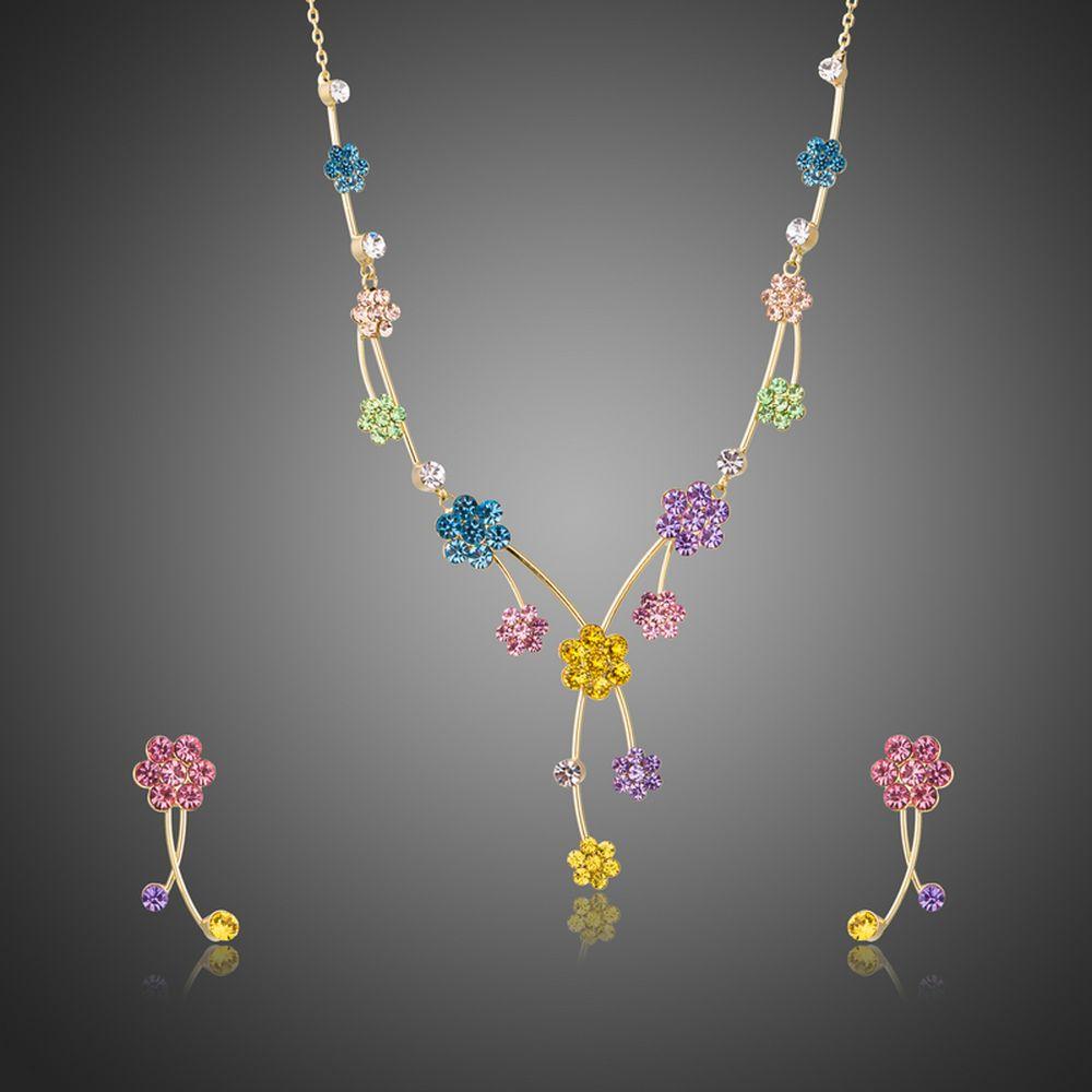 Multicolor Crystals Flower Tree Branches Jewelry Set - KHAISTA Fashion Jewellery