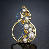 Gourd design detail on Khaista multicolour CZ brooch
