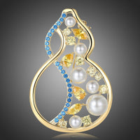 Khaista multicolour cubic zirconia gourd pearl brooch on white background