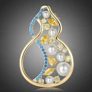 Multicolor Cubic Zirconia Gourd Brooch Pearl Pin - KHAISTA Fashion Jewellery