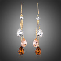 KHAISTA multicolour waterdrop dangle earrings on white background