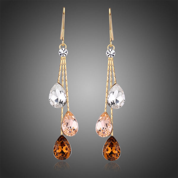 KHAISTA multicolour waterdrop dangle earrings on white background