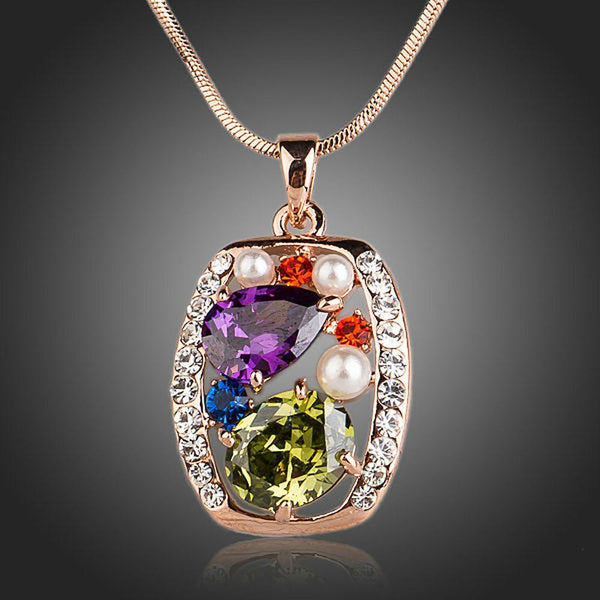 KHAISTA multicolour crystal snake chain necklace on white background