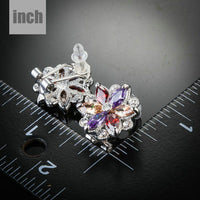 multicoloured flower stud earrings detail view by KHAISTA