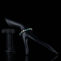 Side angle view of KHAISTA multicolour round crystal bracelet