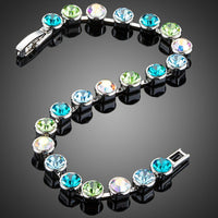 Close up detail of KHAISTA multicolour round crystal bracelet