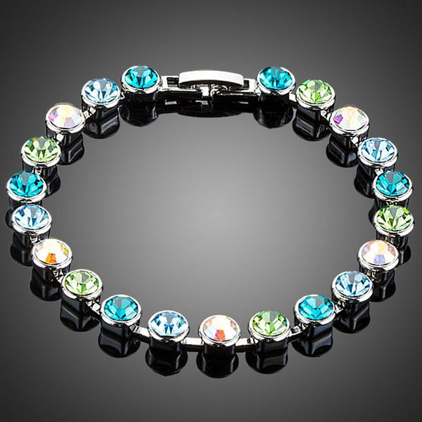 KHAISTA multicolour round crystal bracelet on white background