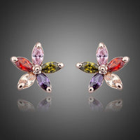 KHAISTA multicolour Stellux Austrian stud earrings on white background