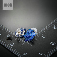 ocean blue CZ stud earrings detail view by KHAISTA