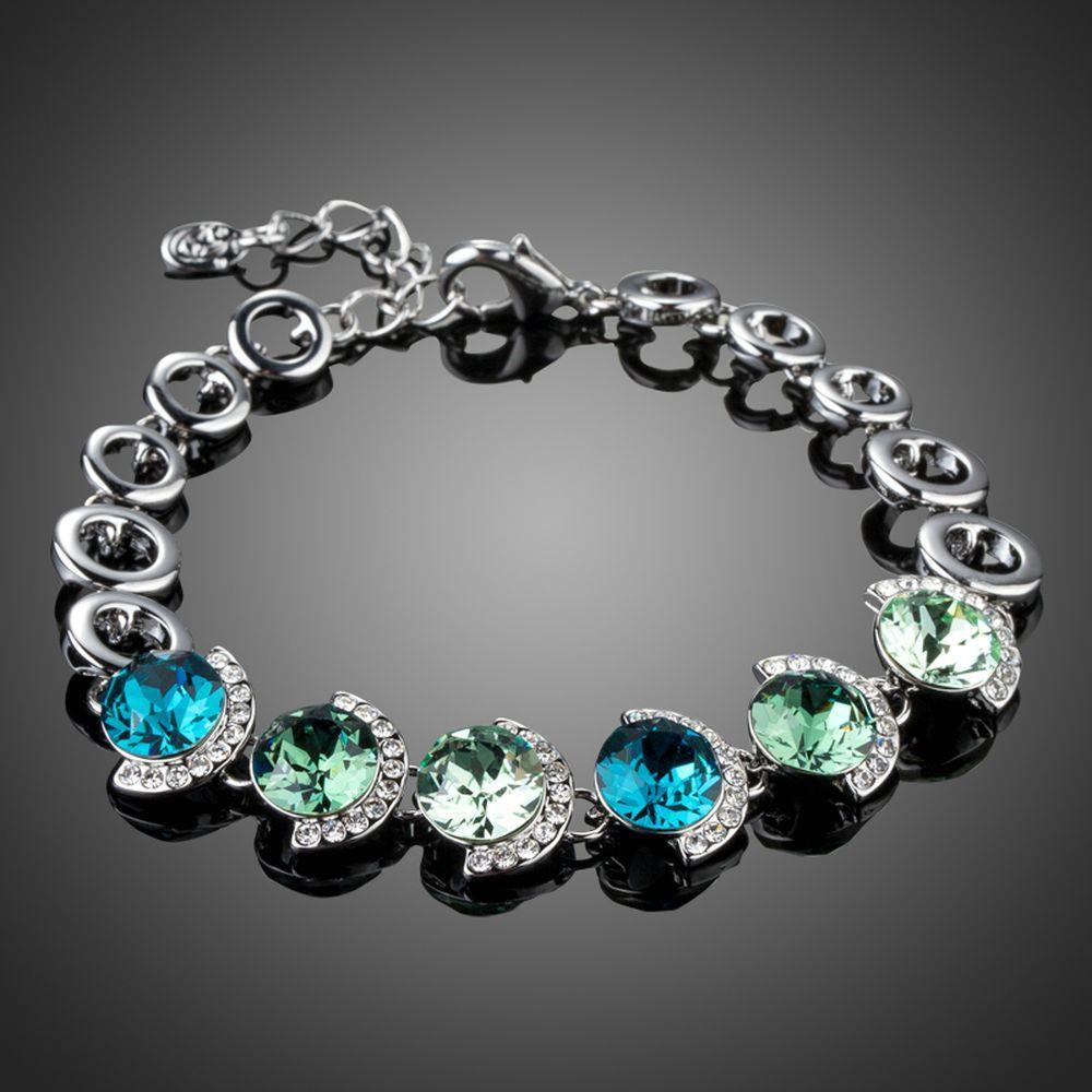 Ocean Crystal Platinum Plated Charm Bracelet - KHAISTA Fashion Jewellery