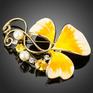 Oil Painting Leaf Pattern Yellow Flower Brooch Pin - KHAISTA Fashion Jewellery