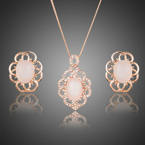 Opal Egg Shaped Stud Earrings + Pendant Necklace Set - KHAISTA Fashion Jewellery