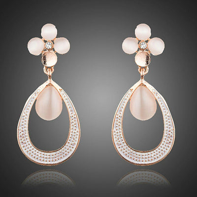 Opal Flower Design Drop Earrings
