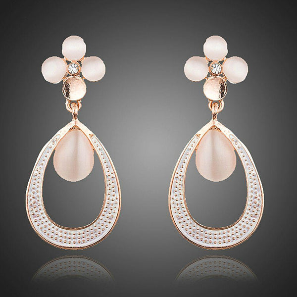 Khaista Opal Flower Design Drop Earrings on white background