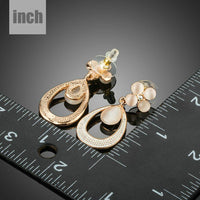 opal flower design drop earrings detail view by KHAISTA