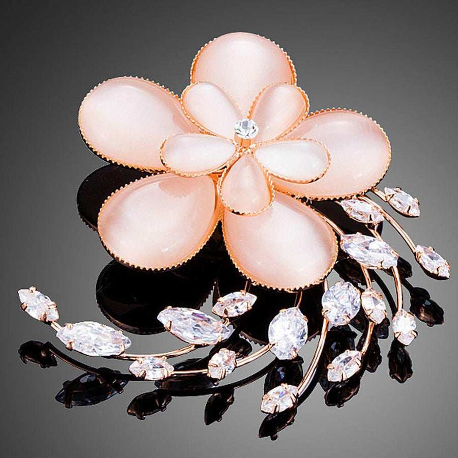 Khaista opal flower brooch on white background