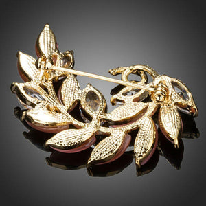 Opal Leaf Cubic Zirconia Brooch Pin - KHAISTA Fashion Jewellery