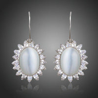 KHAISTA opal CZ drop earrings on white background