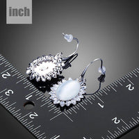 opal CZ drop earrings detail view by KHAISTA