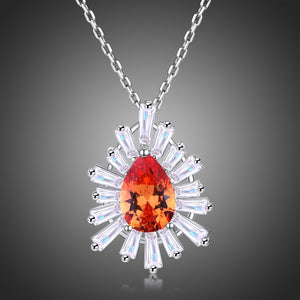 Orange Cubic Zirconia Chain Pendant Necklace KPN0240 - KHAISTA Fashion Jewellery