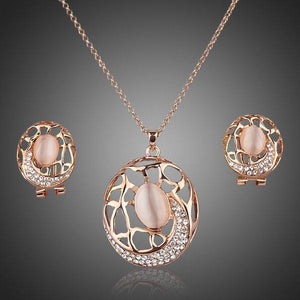Oval Clip Earrings and Pendant Necklace Set - KHAISTA Fashion Jewellery