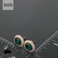 oval ellipse CZ stud earrings detail view by KHAISTA