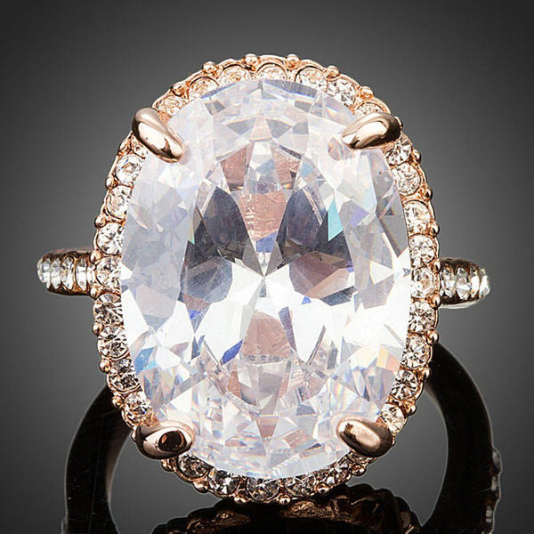 Premium luxury oval crystal solitaire ring design displayed on a clean white background