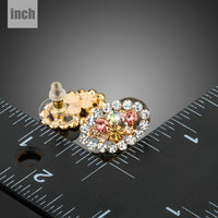 oval flower stud earrings detail view by KHAISTA