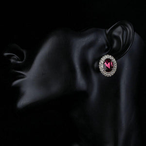 Oval Maroon Cubic Zirconia Stud Earrings - KHAISTA Fashion Jewellery