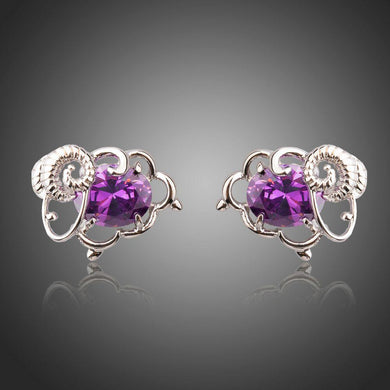 Oval Purple Cubic Zirconia Stud Earrings -KPE0291 - KHAISTA Fashion Jewellery