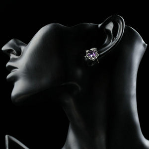Oval Purple Cubic Zirconia Stud Earrings -KPE0291 - KHAISTA Fashion Jewellery