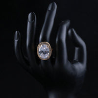 Side angle view highlighting the comfortable band silhouette of the luxury oval cubic zirconia engagement ring
